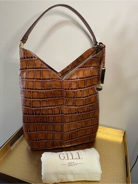 Gilli Brown Croc-Embossed Shoulder Hobo Bag